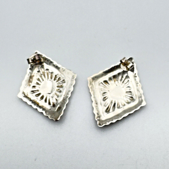 Vintage Southwestern Sterling Silver Earrings Stamped Geometric Design Tribal - Picture 3 of 6